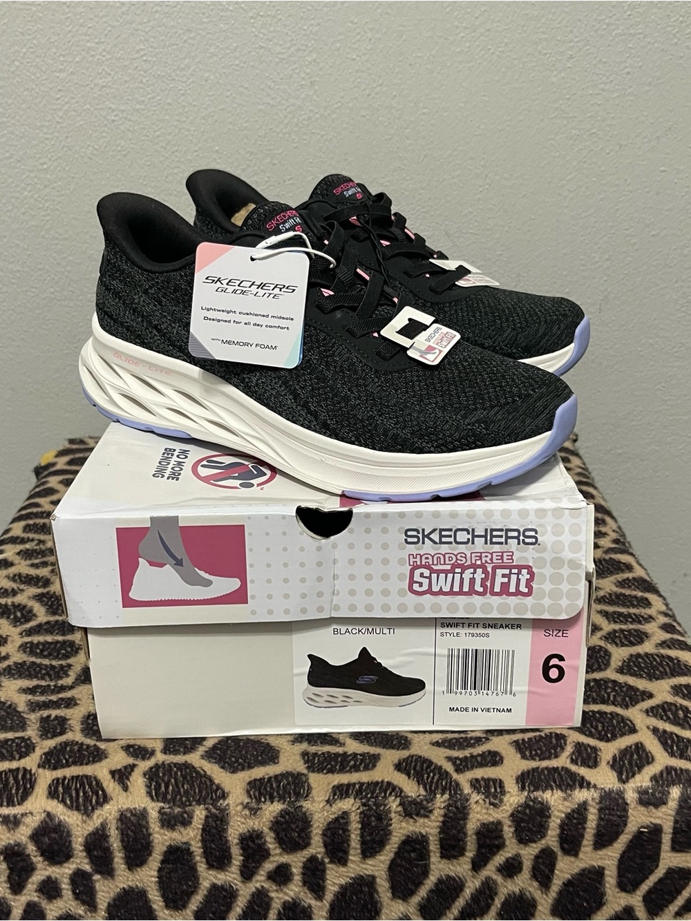 Skechers Swift Fit Glide Lite Casual Sneakers Black Mesh Comfort Womens 6